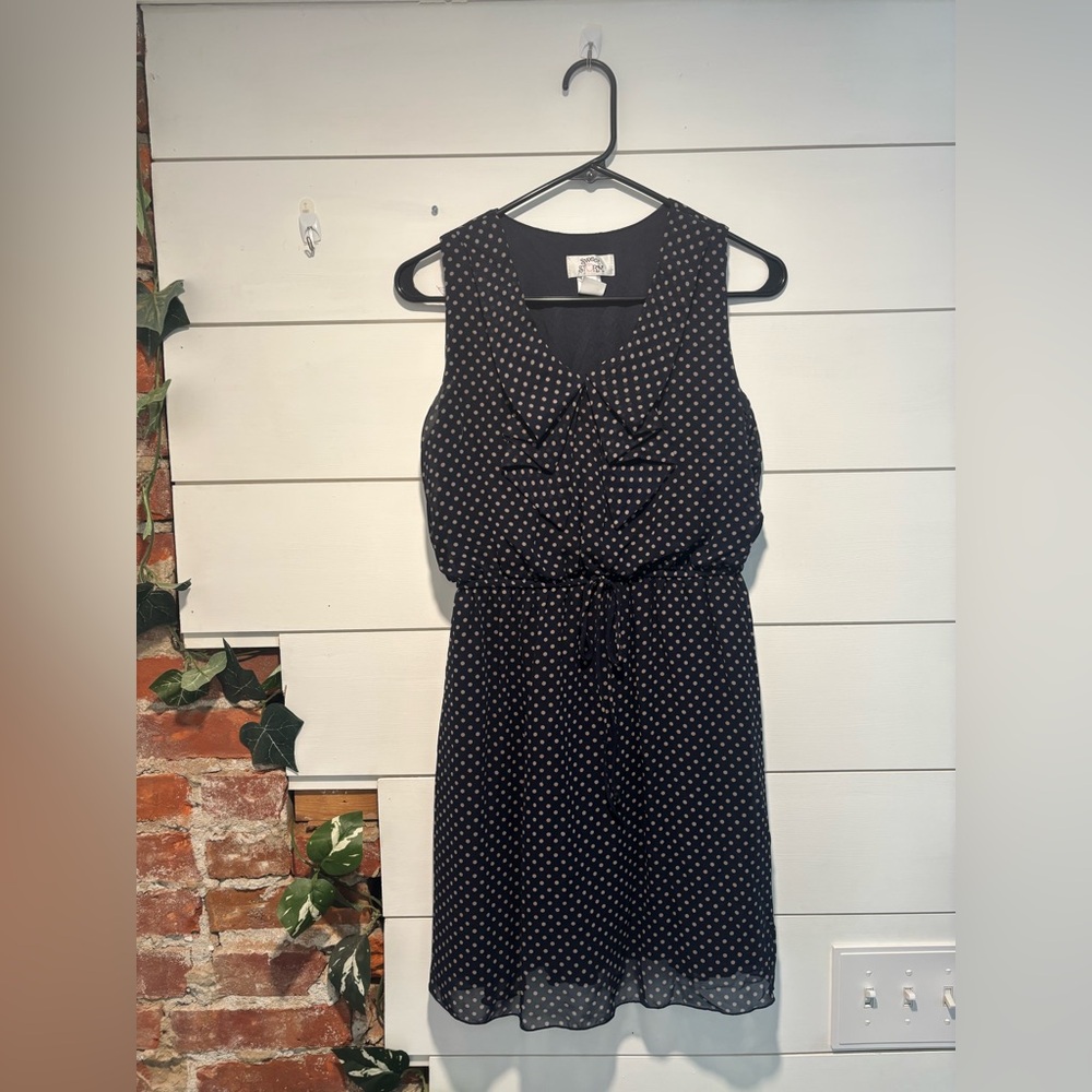 Size Large, Black-Navy Dress with Tan Polka-Dot Pattern by Sweet Storm